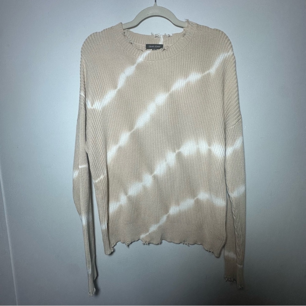 Dear John Beige Tie-Dye Cotton Sweater Lightweight Neutral Knit Wardrobe Staple